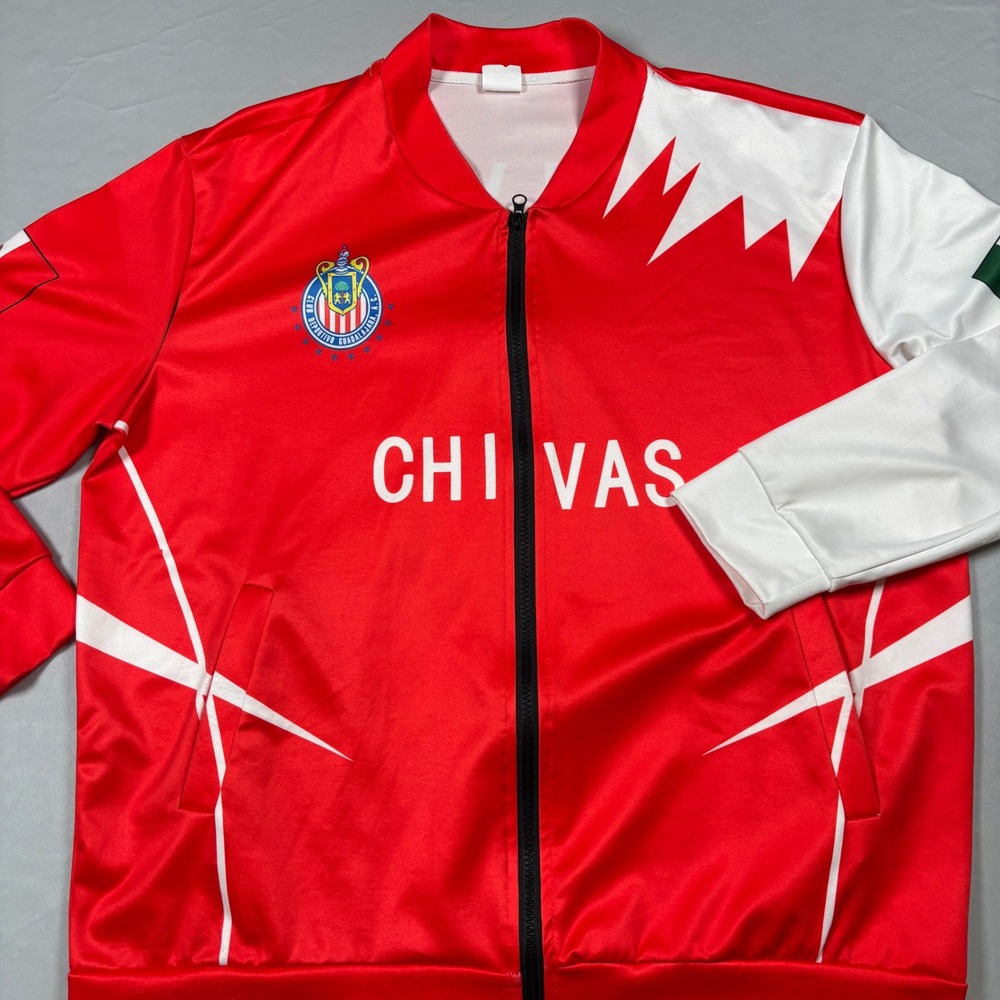 Chivas Track Jacket Mens Medium Red Soccer‎ Full Zip Graphic Club Guadalajara